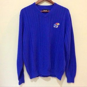 KU University of Kansas Jayhawks Blue V-Neck Golf Sweater Sz Med